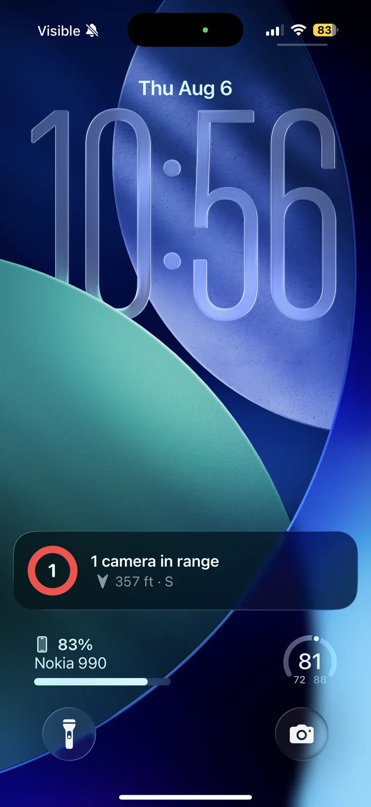 Peripheri Live Activity ring on the iPhone Lock Screen showing the nearest camera's distance and direction